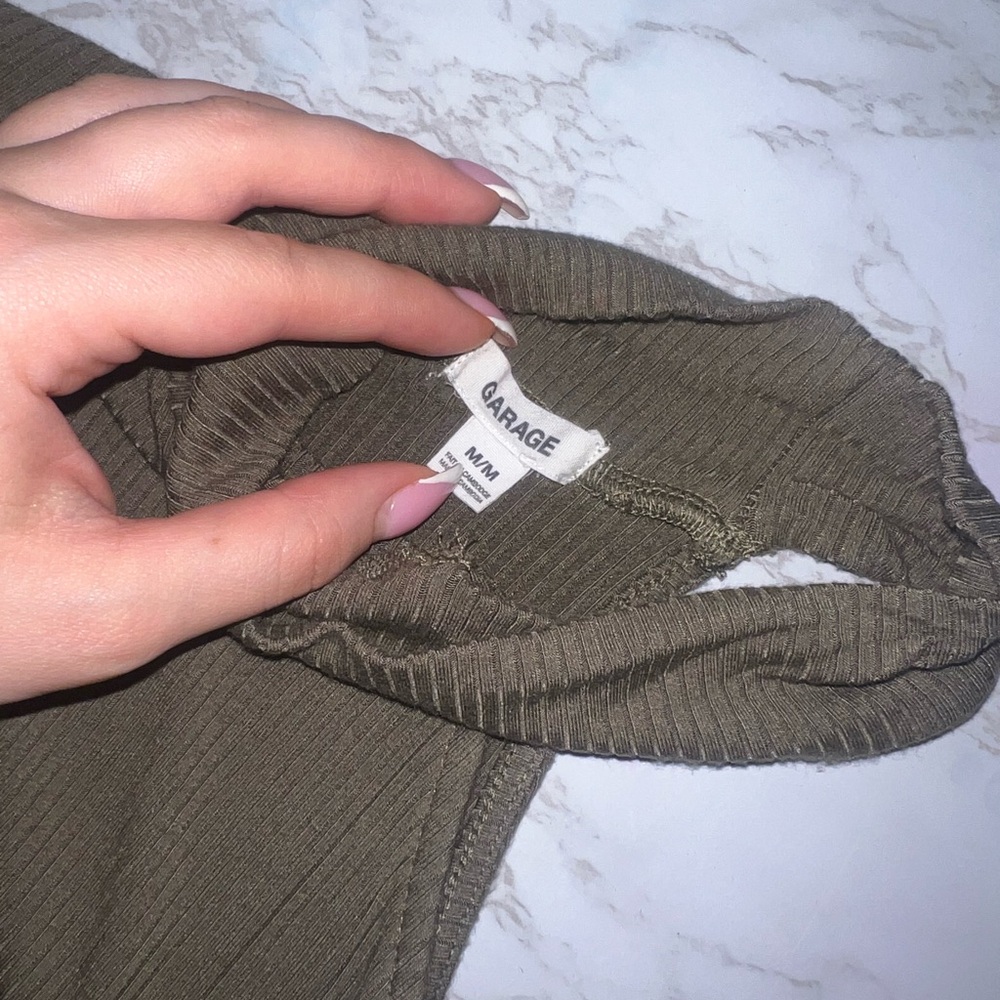 Garage Olive Ribbed One-Shoulder Top - Picture 3 of 3
